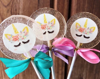 Dreamy Unicorn Lollipops Party Favors, Hard candy treats. Unicorn suckers, unicorn lollies part favors, 6 LOLLIPOPS