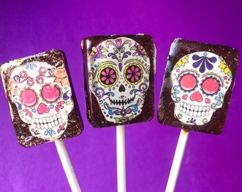 Halloween Sugar skull inspired lollipop treats, Day of the dead skull favors, dia de los muertos suckers, skull candy, halloween candy