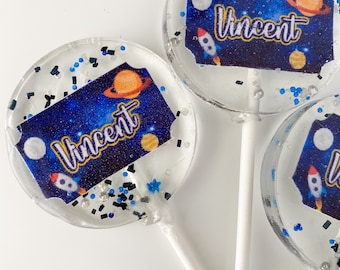 Space theme lollipops, space party lollipop favors, to the moon and back party favors, to the moon treats, space party treats-SET OF 6