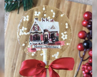 Christmas House Lollipops gifts, Gingerbread house lollipops, Santa's workshop favors, Christmas's village, snow globe treats  -SET OF 6