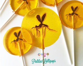 Mosquito in amber party favors, Mosquito Fossil Lollipops, dinosaur birthday party favors, SET OF 6.