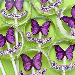 Purple Butterfly custom lollipop favors, butterfly suckers, purple party treats, spring suckers, tea party handouts, garden party SET OF 6