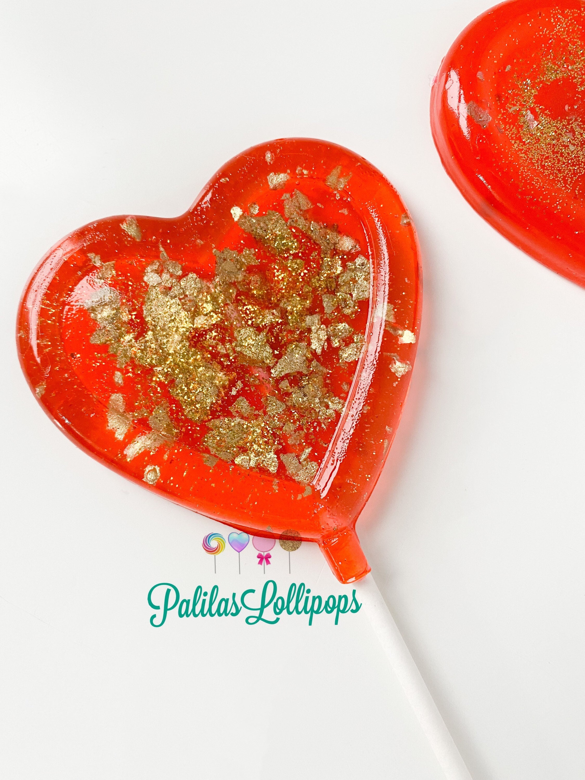 Gold and red heart shape lollipop valentine favors heart