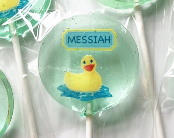 Customize rubber ducky lollipops Favors, yellow rubber ducky candy treats. customize rubber ducky  suckers, SET OF 6