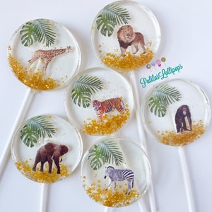 Safari animal lollipops party favors, jungle animal suckers,  zoo animal treats, wild animal candy favors, wild animal suckers,  SET OF 6