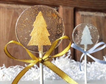 Gold & silver Christmas Tree Lollipops, Holiday lollipops, Christmas gifts, Secret Santa, Christmas stocking stuffers, golden tree SET OF 6