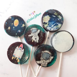 Space lollipops party favors, astronauts and planets themed lollipops, space Themed birthday, space themed baby shower favors, SET OF 6