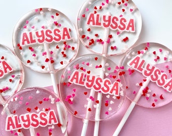 Valentine's Day Lollipops with edible image and heart shaped valentine's sprinkles, hard candy valentine's day favors-SET OF 6