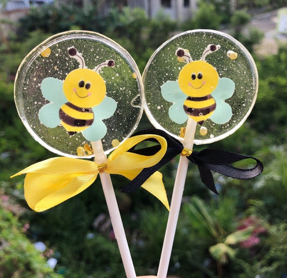 Honey Bee Inspired Lollipops Party Favors, Bumble Bee Hard Candy Treats.  Honey Bee Suckers, Bumble Bee Party Favors, Bee Suckers, SET OF 6 
