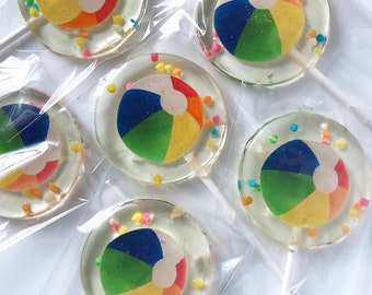 Beach Ball summer inspired  Lollipops Party Favors, Hard candy treats. Beach ball suckers, ball suckers party favors, SET OF 6