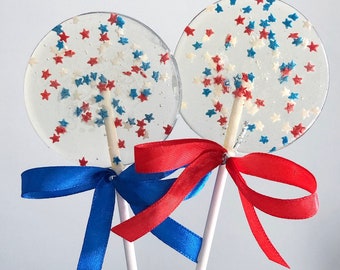 Blue, Red and white stars sprinkles Lollipops, Fourth of July lollipops, Star shaped candy favors, Independence Day favors, SET OF 6