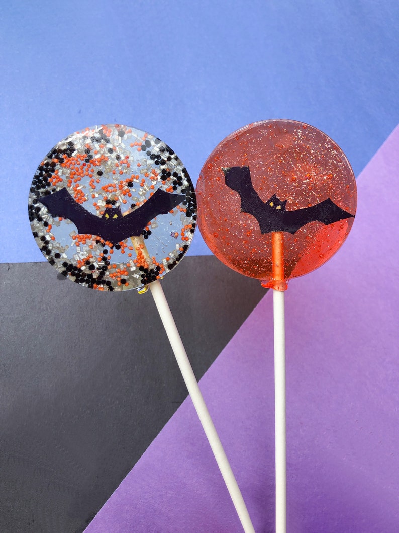 Halloween Bat lollipops party favors, Bat themed lollipops, halloween birthday, Halloween party, halloween treats, bat candy, SET OF 6 image 1