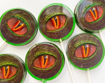 Dinosaur lollipops for party favors, dino candy, dinosaur eye hard candy,  dinosaur birthday party favors, dino inspired gifts, SET OF 6.