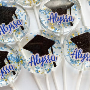 Graduation cap and custom name Lollipop Favors, Graduation party favors, academic Graduation gift, graduation custom favors -SET OF 6