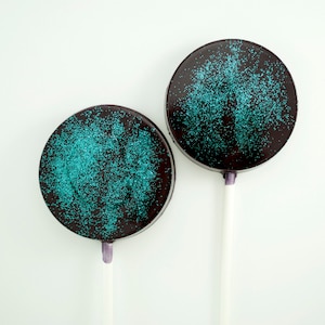 Black and Teal Sparkly Glitter Lollipops, Hard candy lollipops,  Wedding favors, Birthday favors, edible glitter suckers, SET OF 6