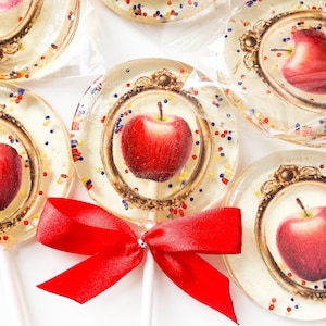 Red apple lollipop favors, red apple snow White inspired party favors, Princess suckers, Snow White inspired lollipops, SET OF 6