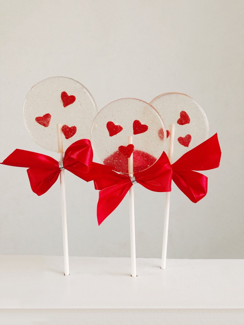 Heart sprinkles Valentine's Day Lollipops, Love hard candy party favors, valentines candy, valentines gifts, valentines present-SET OF 6 image 3