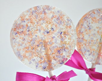 6 Lilac and coral lollipops, wedding favors lollipops, party favors lollipops, baby shower favors, birthday favors.