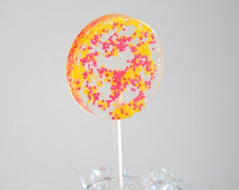 Pink and Yellow Lollipops,  Party favors, sprinkles Hard Candy lollipops, pink and yellow suckers, pink candy, yellow candy, SET OF 6
