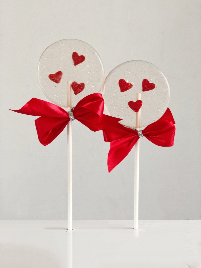 Heart sprinkles Valentine's Day Lollipops, Love hard candy party favors, valentines candy, valentines gifts, valentines present-SET OF 6 image 1