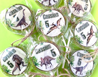 Dinosaur birthday party customize favor lollipops. dinosaur favors, dinosaur candy, dinosaur suckers, dino party lollipops, SET OF 8