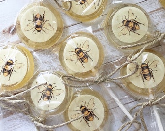 Honey Bee Lollipops Party Favors, Bumble bee Hard candy. Honey bee suckers, Bumble bee party favors, bee wedding favors, SET OF 6