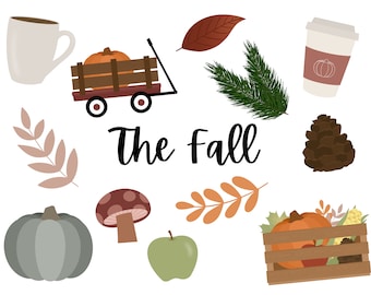 Fall Clipart, Autumn Clipart, Digital Download, Pumpkin, Orange, Fall Leaves