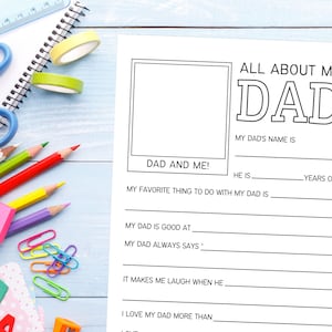 All About My Dad, Father&#39;s Day Questionnaire, Printable, Activity