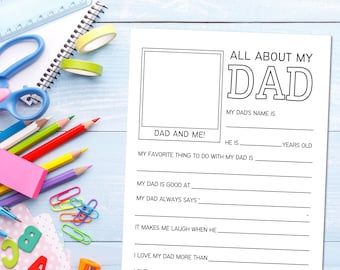 All About My Dad, Father's Day Questionnaire, Printable, Activity