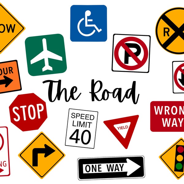 Traffic Signs Clipart, Road Signs, Pretend Play, PNG Files, Digital Download, Instant Download