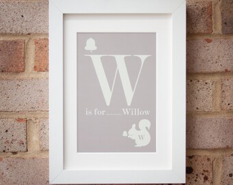 Squirrel & Acorn Initial - Giclée print