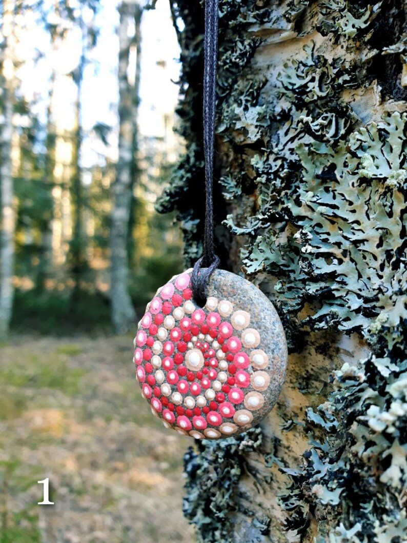 Hand painted boho style necklace Mandala stone necklace