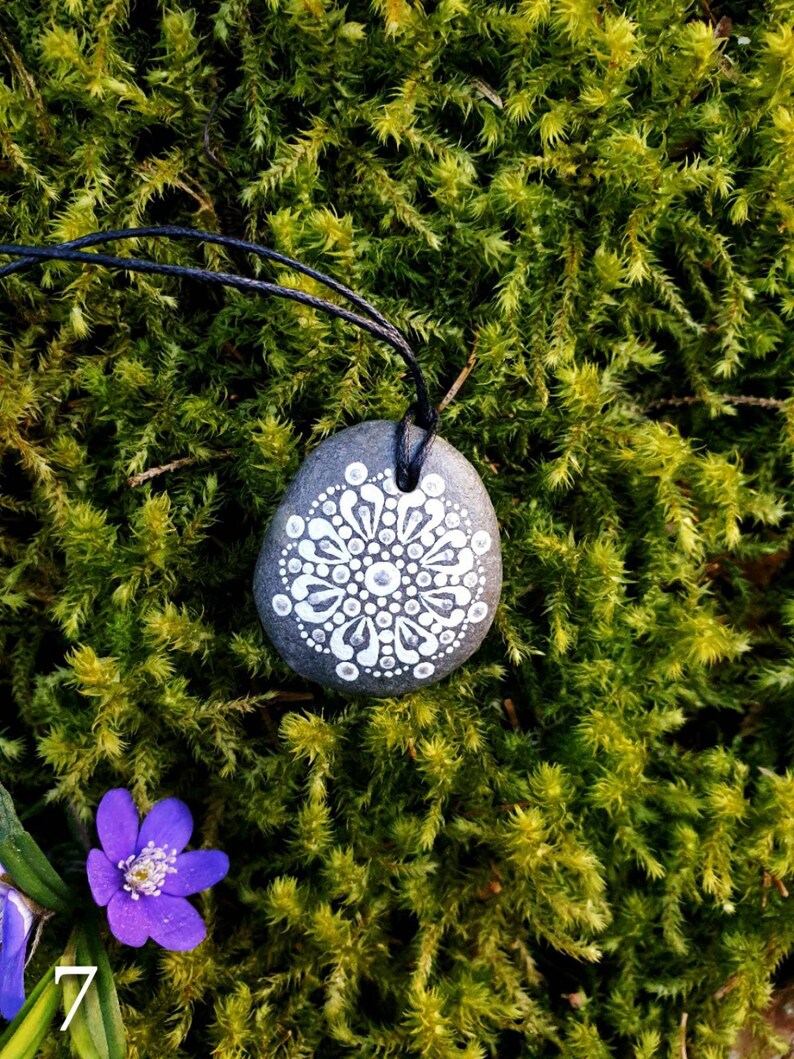 Hand painted boho style necklace Mandala stone necklace