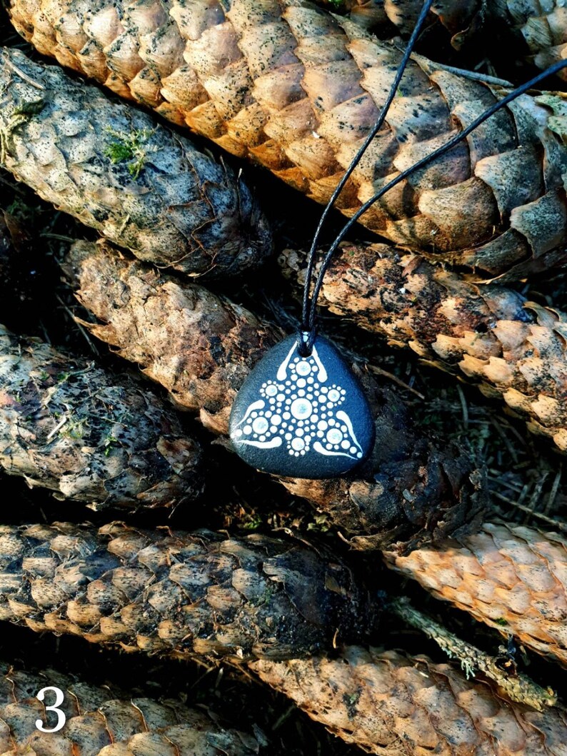 Hand painted boho style necklace Mandala stone necklace