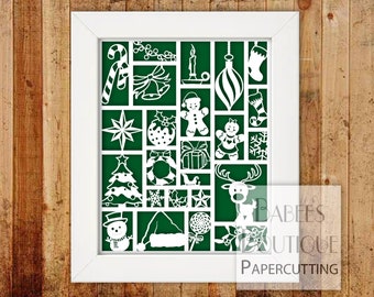 Christmas grid Papercutting Template | christmas papercut | By Babees Boutique Papercutting | Personal & Commercial Use template