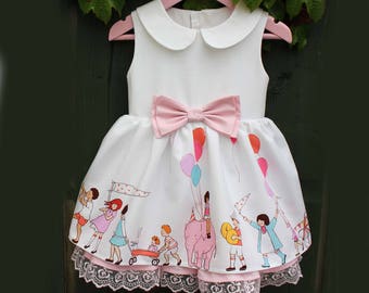 Baby Girl Occasion Dress,Children at Play,1st Birthday Dress,Peter Pan Fairytale Dress, Girl's White Pretty Party Dress