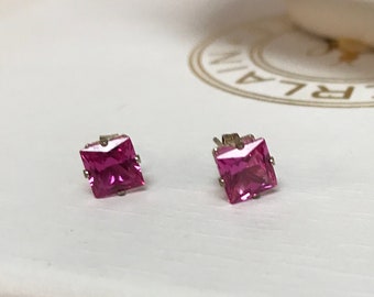 Hot pink sapphire studs, sterling silver , free shipping , free gift wrap , September birthstone