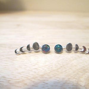 Black opal earrings , ear climbers,  moon phase,  free gift wrap