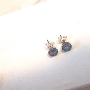 Black opal ear studs earrings, Lightning Ridge genuine gemstones, sterling silver, free gift wrap