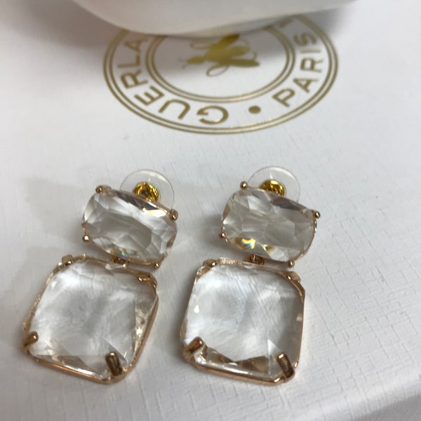 Ice cube earrings , clear chunky  , free gift wrap , free shipping