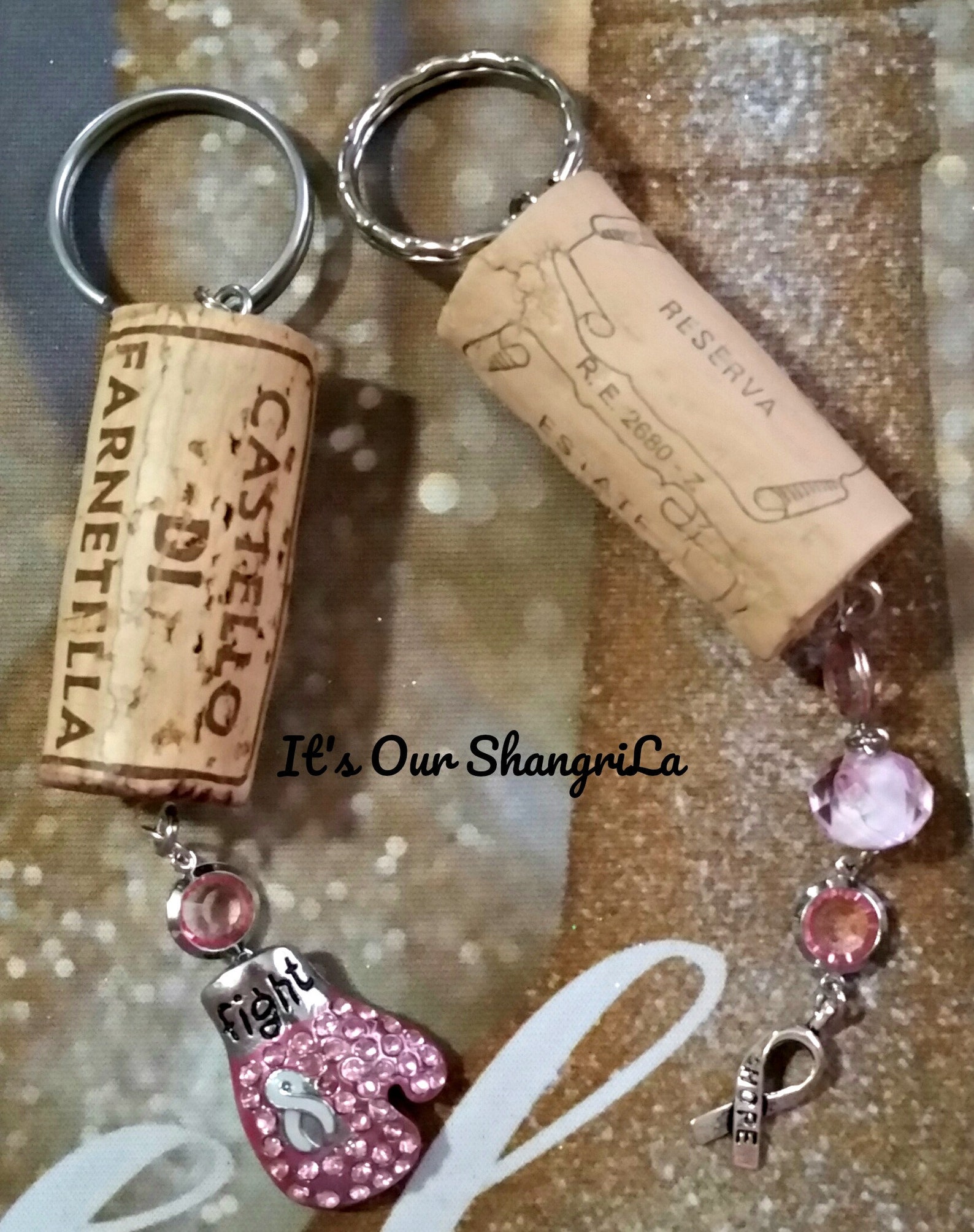 Wine Cork Key Ring With Pink Rhinestone Boxing Glove and or Etsy