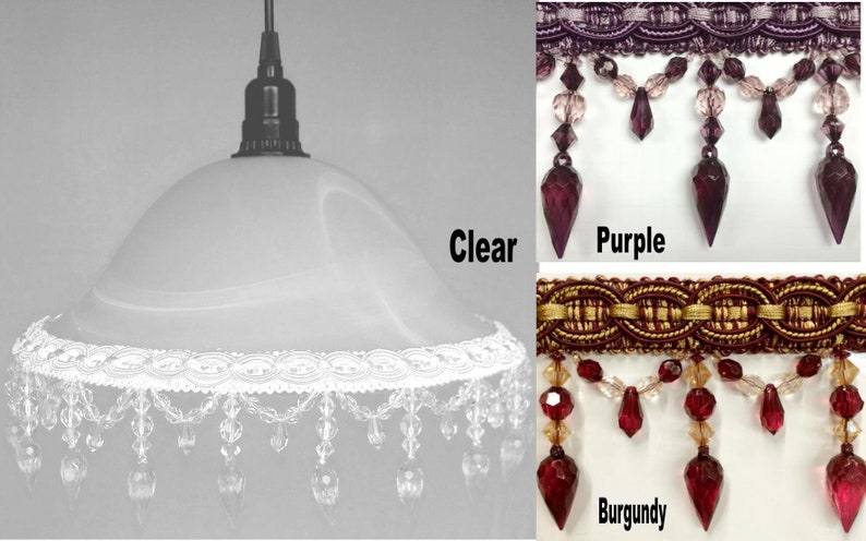 Victorian Glass Plug In Swag Lamp Pendant Light Clear Purple Image 0