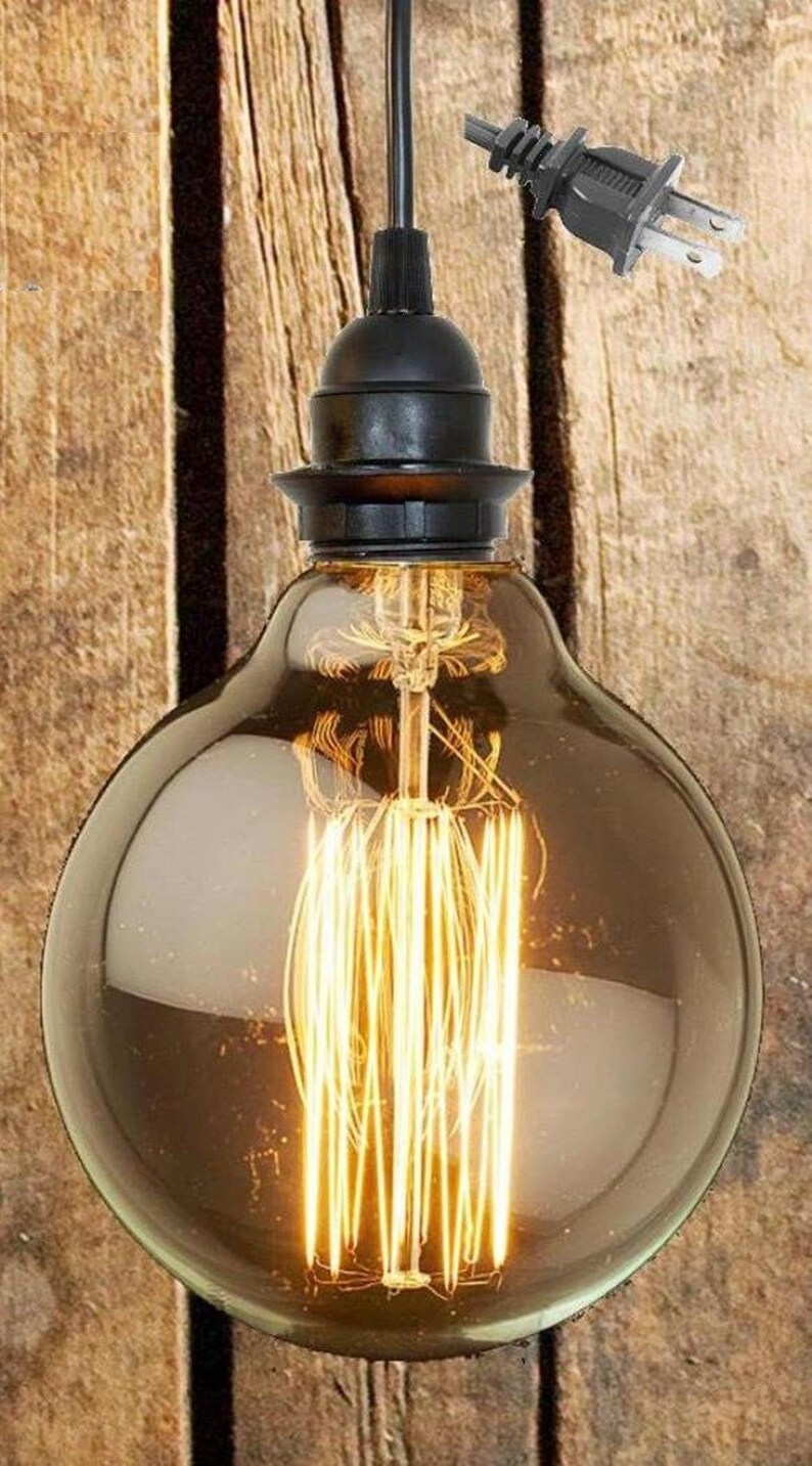 Vintage Edison Bulb Swag Lamp Plug In Pendant Light COMPLETE Etsy