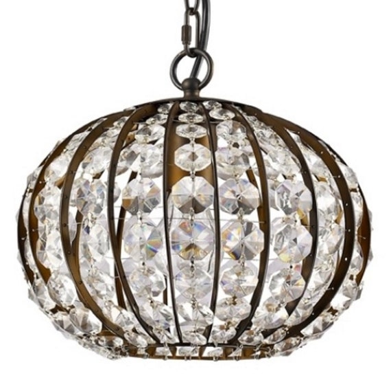 Vintage Art Deco Crystal Globe Sphere Plug In Pendant Light Image 0