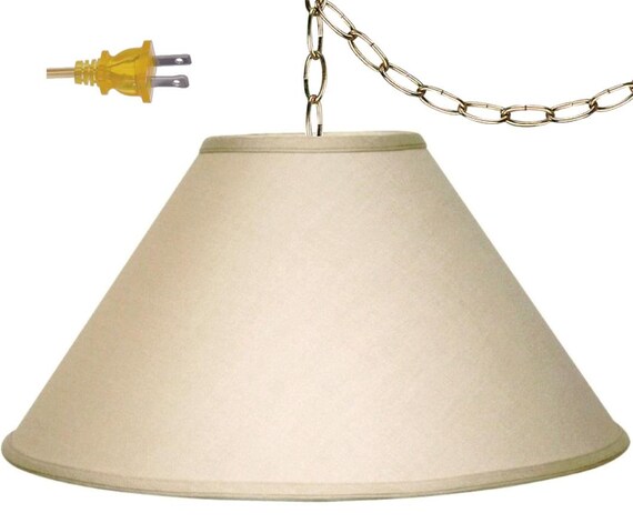 Beige Linen Swag Lamp Plug In Pendant Cream or White Linen Drum Plug In Swag