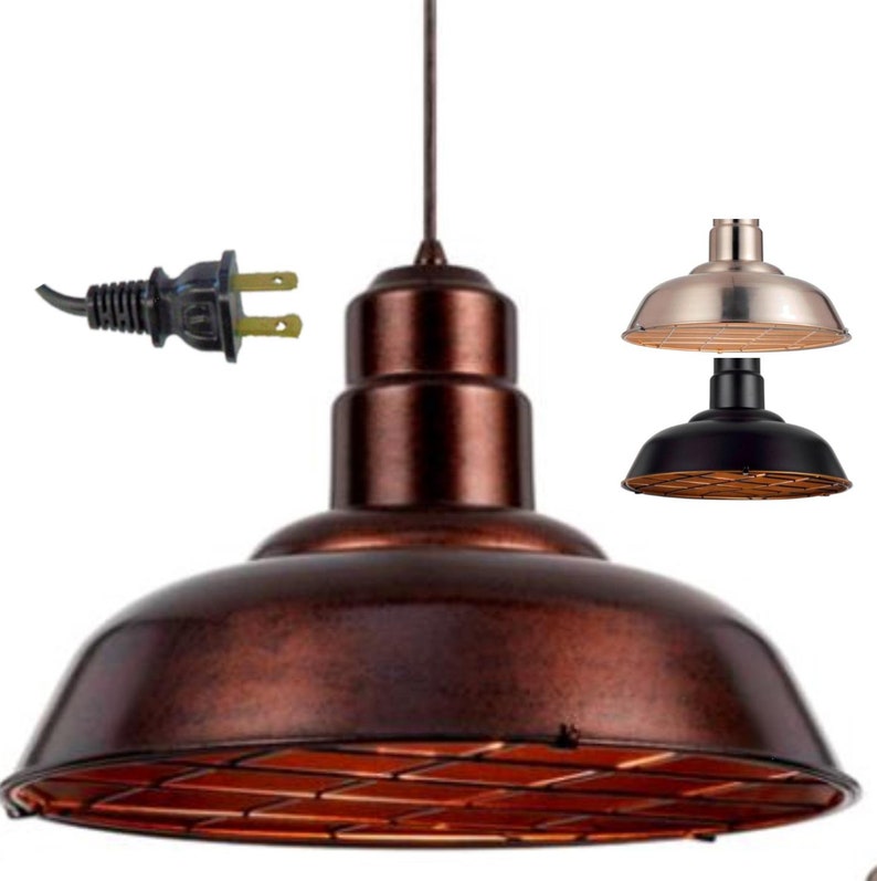 Plug In Industrial Pendant Light Swag Lamp Rust Bronze Brushed Steel Chandelier Mid Century Hanging Arts Crafts Rustic Vintage 16 W