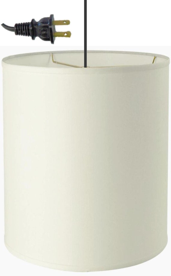 Linen Drum Swag Lamp Plug In Pendant Light Portable Chandelier Etsy