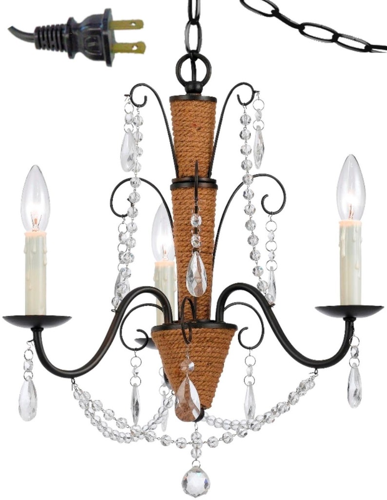 Viktorianischen Bronze Schmiedeeisen Hanf Kristalle Einstecken Anhänger Leicht Swag Lampe Tragbar Kronleuchter Mid Century Hängen Vintage Antik 24