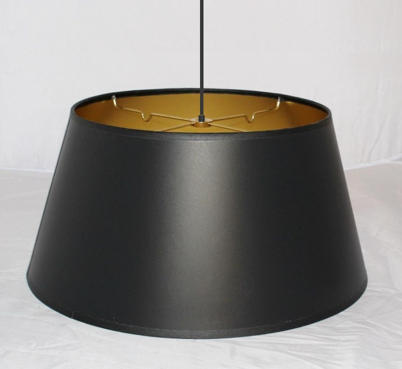 Satin Black Parchment Paper Plug In Pendant Light Drum Swag Lamp Chandelier Mid Century Hanging Lamp Vintage Antique Retro USA Made 10-18W