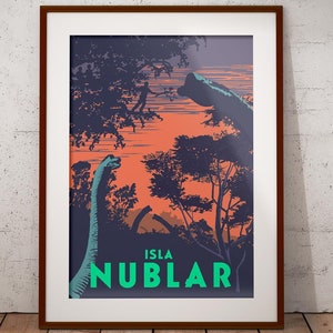 Vintage Inspired Isla Nublar Travel Poster (Jurassic Park movie poster; alternative movie posters; illustrated movie posters)